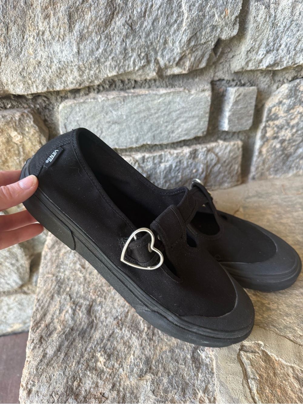 Vans Black Mary Jane Flats with Silver Heart Buckle